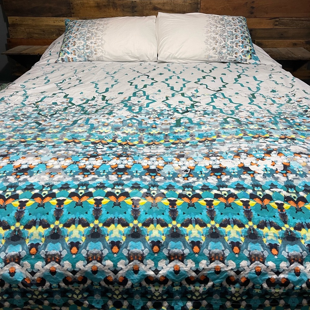 West Elm Organic Cotton Full/Queen Duvet Cover + 2 Shams, Multicolored